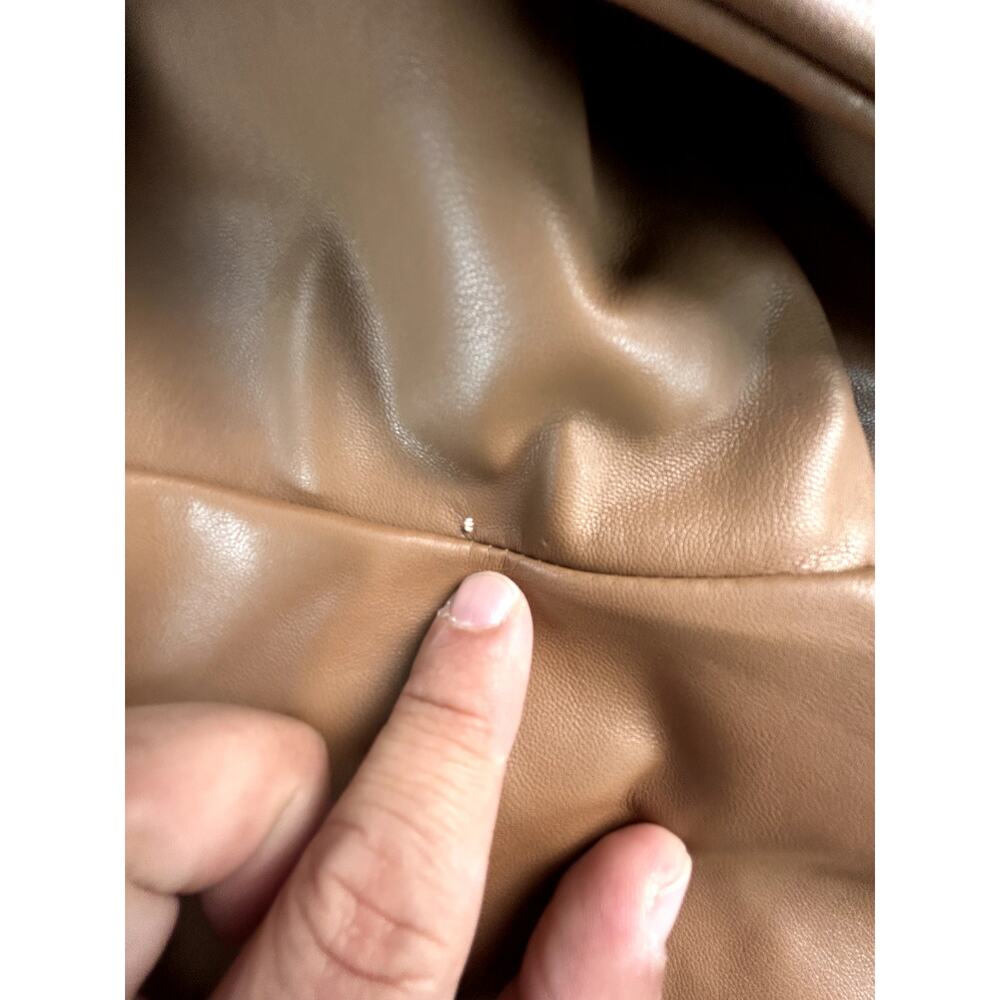 Cisono Women's XL Brown Faux Leather Cropped Jacket Balloon Sleeve Vegan Leather - Picture 9 of 9